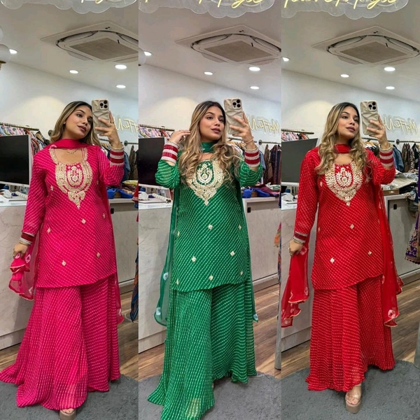 DSS 5779 New Party Wear Look Heavy Georgette With Embroidery Work  Top , Sarara With Dupatta  - Red, M-38