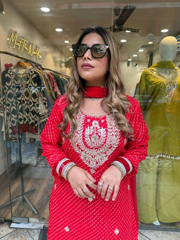 DSS 5779 New Party Wear Look Heavy Georgette With Embroidery Work  Top , Sarara With Dupatta  - Red, L-40