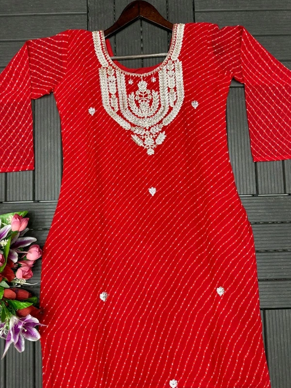 DSS 5779 New Party Wear Look Heavy Georgette With Embroidery Work  Top , Sarara With Dupatta  - Red, L-40