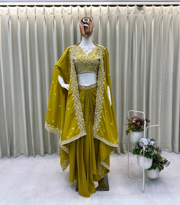 DSS 5780 *TRENDING  WEAR THREE PIECE BLOUSE,SKIRT AND SHRUGE WITH SEQUANCE EMBROIDERY WORK - XL-42