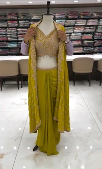 DSS 5780 *TRENDING  WEAR THREE PIECE BLOUSE,SKIRT AND SHRUGE WITH SEQUANCE EMBROIDERY WORK - XL-42