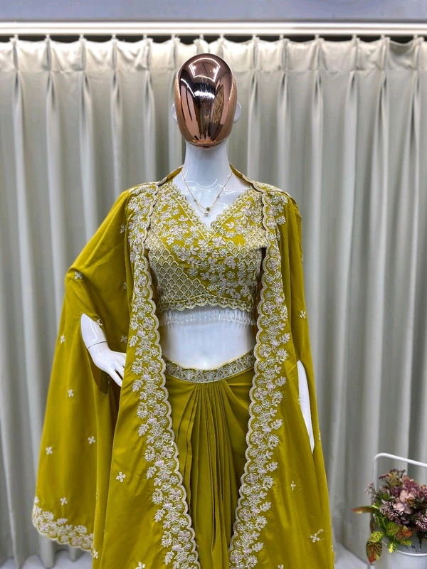DSS 5780 *TRENDING  WEAR THREE PIECE BLOUSE,SKIRT AND SHRUGE WITH SEQUANCE EMBROIDERY WORK - XL-42
