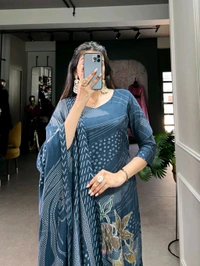 DSS 5781 New Collection Roman Silk Total Print BeetsHandwork kurta Pant Dupatta Set  - Blue, M-38