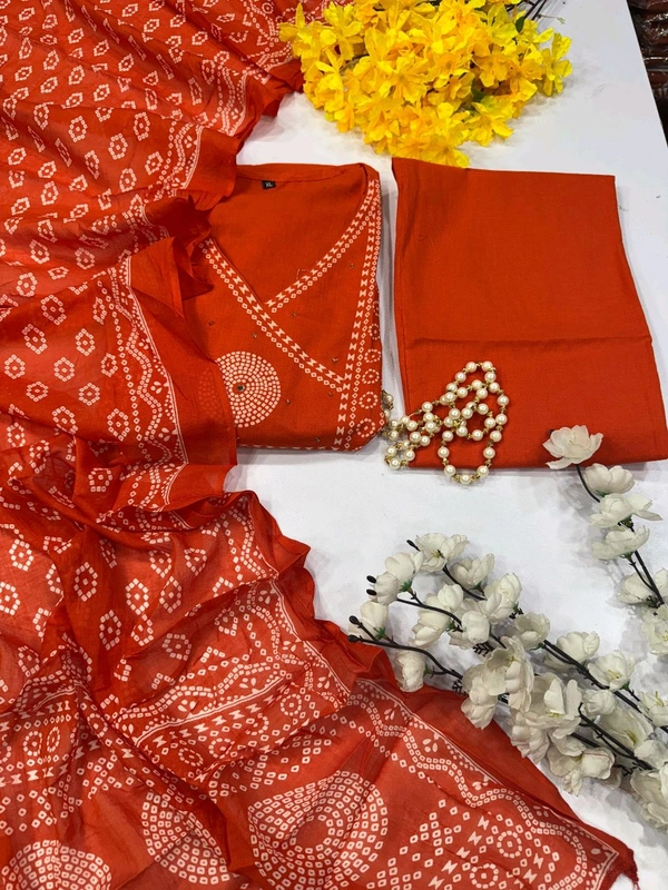 LCW 5783 *New Cotton Bandej  Lahriya set Kurti with plazzo with dupatta Heavy Handwork  - L-40