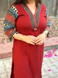 LCW 5784 New Beautiful Pure Cotton Kurti With Pant
 - Red, 2XL-44