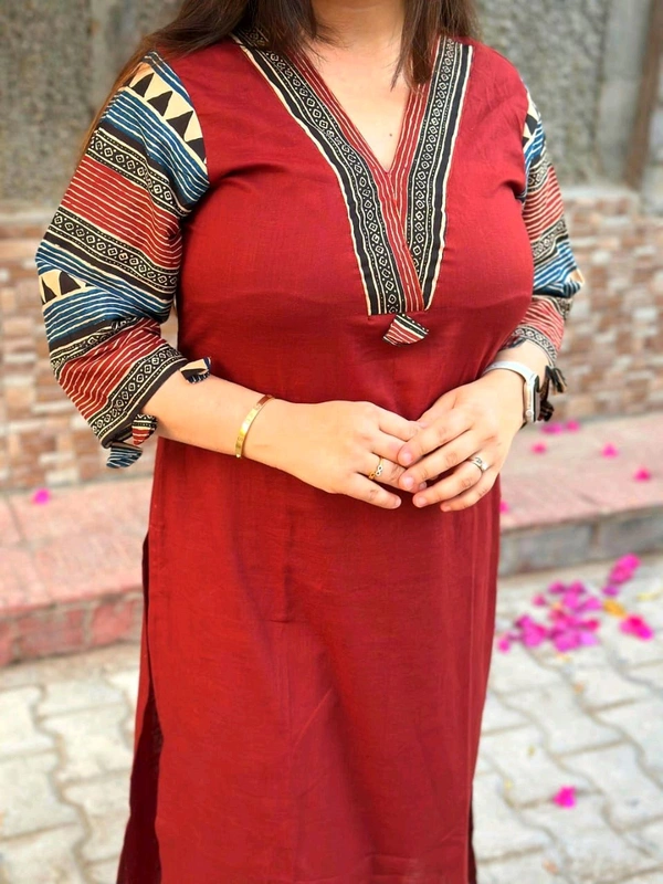 LCW 5784 New Beautiful Pure Cotton Kurti With Pant
 - Red, 2XL-44