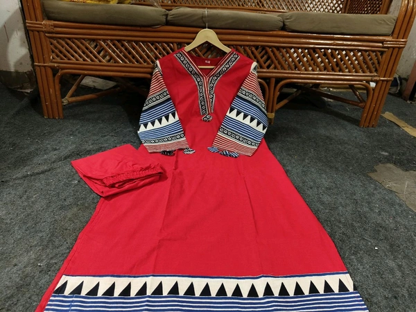 LCW 5784 New Beautiful Pure Cotton Kurti With Pant
 - Red, 2XL-44