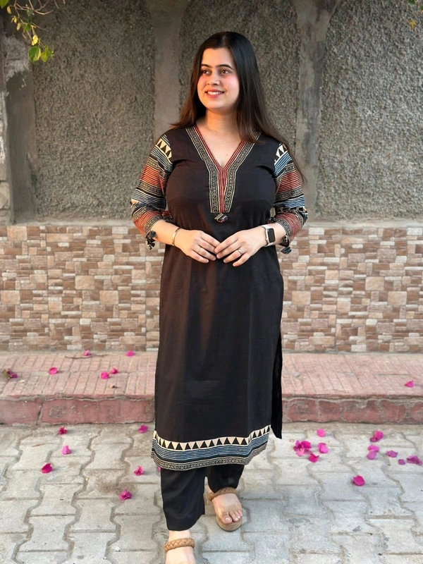 LCW 5784 New Beautiful Pure Cotton Kurti With Pant
 - Black, M-38