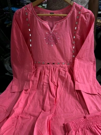 LCW 5785 Pure Fine Heavy Cotton Kurti Pant Set With Embroidery Work  - red Watermelon, 3XL-46