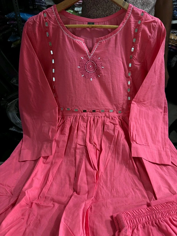 LCW 5785 Pure Fine Heavy Cotton Kurti Pant Set With Embroidery Work  - red Watermelon, 3XL-46