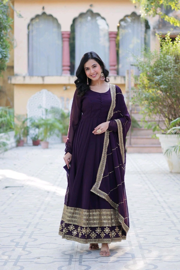 DSS 5789 New Faux Blooming Georgette Gown With Dupatta With Embroidery Work  - Purple, L-40