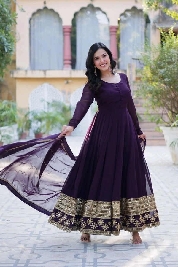 DSS 5789 New Faux Blooming Georgette Gown With Dupatta With Embroidery Work  - Purple, L-40