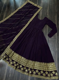 DSS 5789 New Faux Blooming Georgette Gown With Dupatta With Embroidery Work  - Purple, L-40