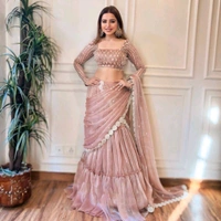 DSS 6474 New Quality Ready To Wear Organza Lehnga Saree  ruffle style with Drep and thread 
 - 2XL-44