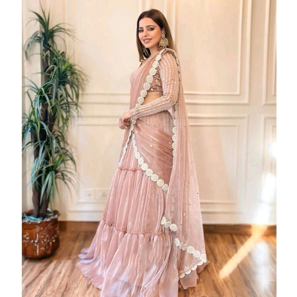 DSS 6474 New Quality Ready To Wear Organza Lehnga Saree  ruffle style with Drep and thread 
 - 2XL-44