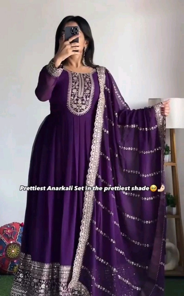 DSS 5790 *New Designer Party Fox Georgette Gown & Dupatta Set With Sequnce Embroidery Work - 2XL-44