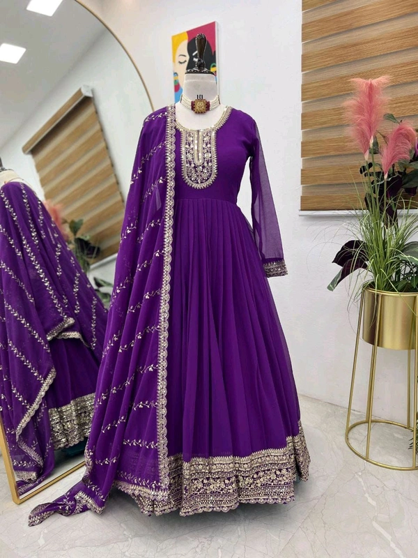 DSS 5790 *New Designer Party Fox Georgette Gown & Dupatta Set With Sequnce Embroidery Work - 2XL-44