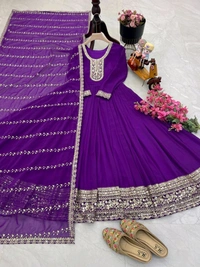 DSS 5790 *New Designer Party Fox Georgette Gown & Dupatta Set With Sequnce Embroidery Work - 2XL-44