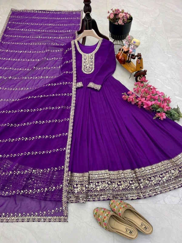 DSS 5790 *New Designer Party Fox Georgette Gown & Dupatta Set With Sequnce Embroidery Work - 2XL-44