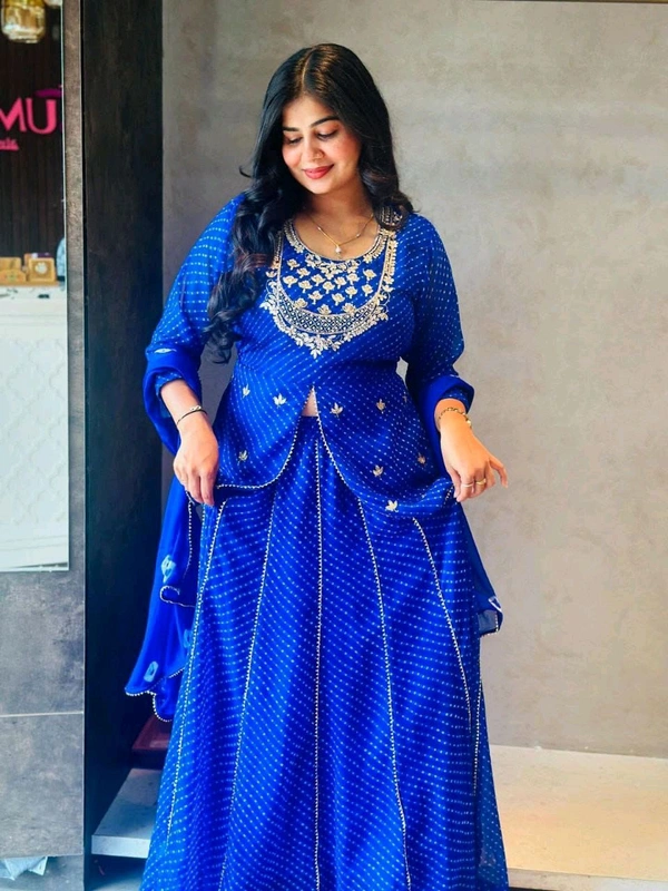 DSS 5792  New Party Look Heavy  Georgette  Top , Lehengha With Dupatta Embroidery Work With Border Lace - Blue, M-38