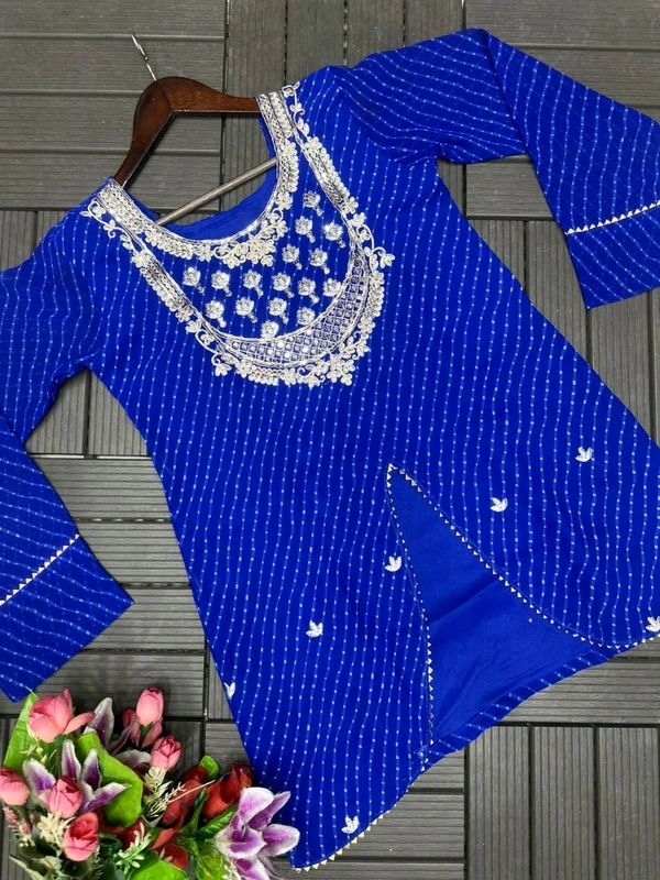 DSS 5792  New Party Look Heavy  Georgette  Top , Lehengha With Dupatta Embroidery Work With Border Lace - Blue, M-38