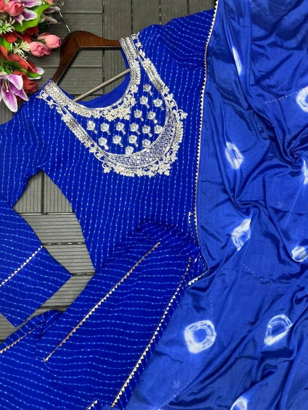 DSS 5792  New Party Look Heavy  Georgette  Top , Lehengha With Dupatta Embroidery Work With Border Lace - Blue, M-38