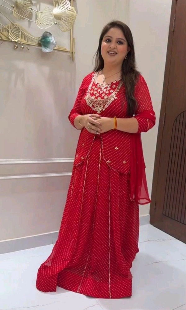 DSS 5792  New Party Look Heavy  Georgette  Top , Lehengha With Dupatta Embroidery Work With Border Lace - Red, M-38