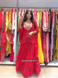 DSS 5792  New Party Look Heavy  Georgette  Top , Lehengha With Dupatta Embroidery Work With Border Lace - Red, M-38