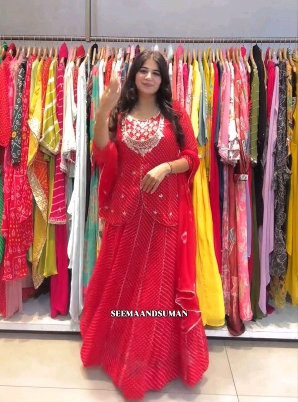 DSS 5792  New Party Look Heavy  Georgette  Top , Lehengha With Dupatta Embroidery Work With Border Lace - Red, M-38