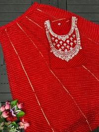 DSS 5792  New Party Look Heavy  Georgette  Top , Lehengha With Dupatta Embroidery Work With Border Lace - Red, M-38