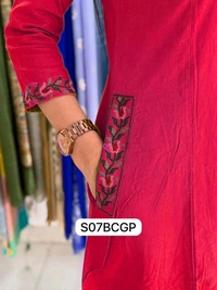 LCW 5793 New Pure Cotton Kurti Pant Set Cross Stitch Heavy Embriodery Both side pocket in kurti with embroidery  - Red, 3XL-46