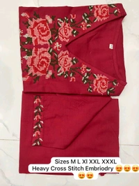 LCW 5793 New Pure Cotton Kurti Pant Set Cross Stitch Heavy Embriodery Both side pocket in kurti with embroidery  - Red, 3XL-46