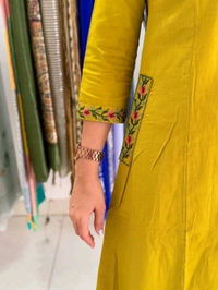 LCW 5793 New Pure Cotton Kurti Pant Set Cross Stitch Heavy Embriodery Both side pocket in kurti with embroidery  - Yellow, L-40