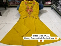 LCW 5793 New Pure Cotton Kurti Pant Set Cross Stitch Heavy Embriodery Both side pocket in kurti with embroidery  - Yellow, 3XL-46