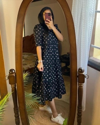 KDJ Beautiful Printed Lotus Flower Cotton Middi Gown - XXL-44