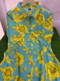 KDJ 4333 Premium Cotton Printed Fir Flair Kurti  - Gold, L-40