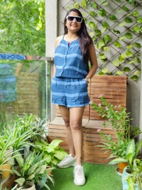 MAW SHORT STRIPED JUMPSUIT (WITH ELASTIC & KNOT)  - XL-40
