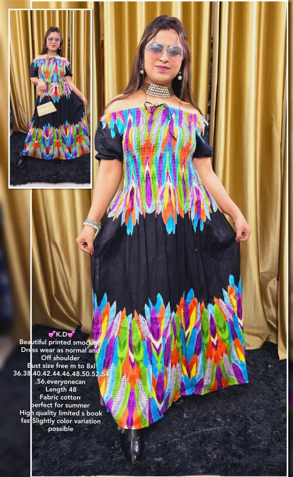 KDC 1060 Beautiful Printed Smooking Dress - Black, 8XL