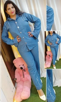 WSM 2705 DENIM CORDSET WITH BEADS - XL-42, Blue