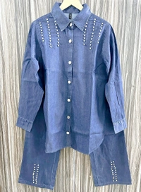 WSM 2705 DENIM CORDSET WITH BEADS - XL-42, Blue