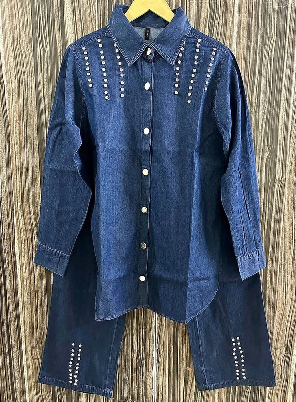 WSM 2705 DENIM CORDSET WITH BEADS - XL-42, Blue