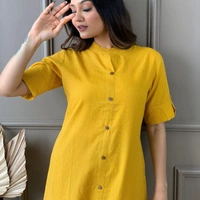 KDG 2194 Premium Katha Cotton Set With One Side Pocket - yello, M-38