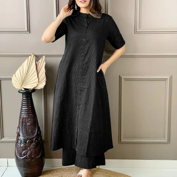 KDG 2194 Premium Katha Cotton Set With One Side Pocket - Black, XL-42