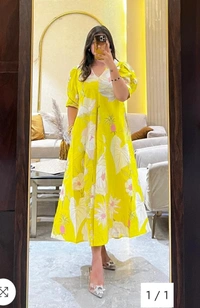 1058 HOT SELLING FLOWER CANDY DRESS  - Yellow, L-40