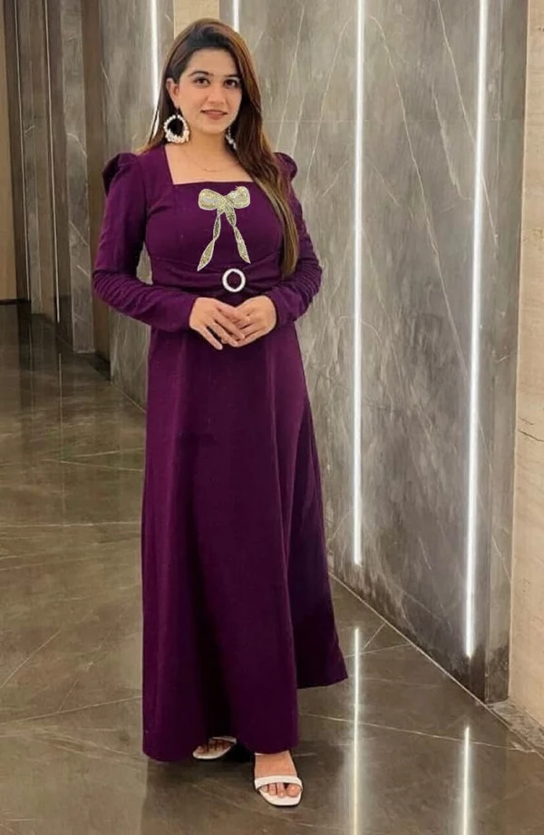 WSM 1057 LONG PARTY WEAR DRESS with SEQUENCE WORK  - Purple, XL-42