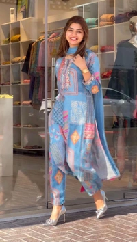 VRE A-LINE KURTI WITH PANT DUPATTA  - Gray, 46-3XL