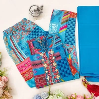 VRE A-LINE KURTI WITH PANT DUPATTA  - Gray, 46-3XL