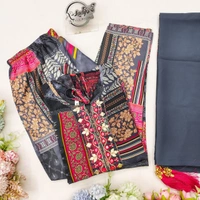 VRE A-LINE KURTI WITH PANT DUPATTA  - Gray, 46-3XL