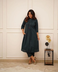 KDJ 2956 REYON KURTI WITH PANT  - Navy Blue, 38-m