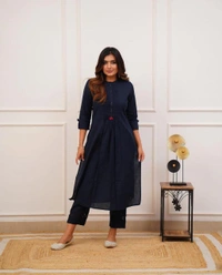 KDJ 2956 REYON KURTI WITH PANT  - Navy Blue, 38-m